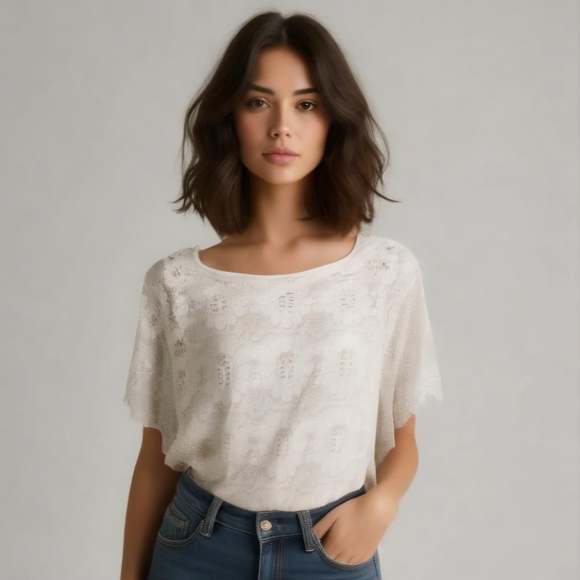 Lilla P Tops - Lilla P Lace Pullover Short Sleeve Top